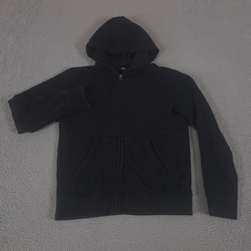 Uniqlo Jacket Mens Medium Black Hoodie Solid Cotton Full Zip Long Sleeve Pocket